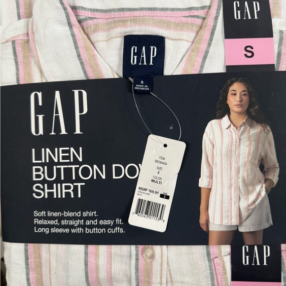 GAP Tops - GAP Linen Button Down Shirt - Pink and White